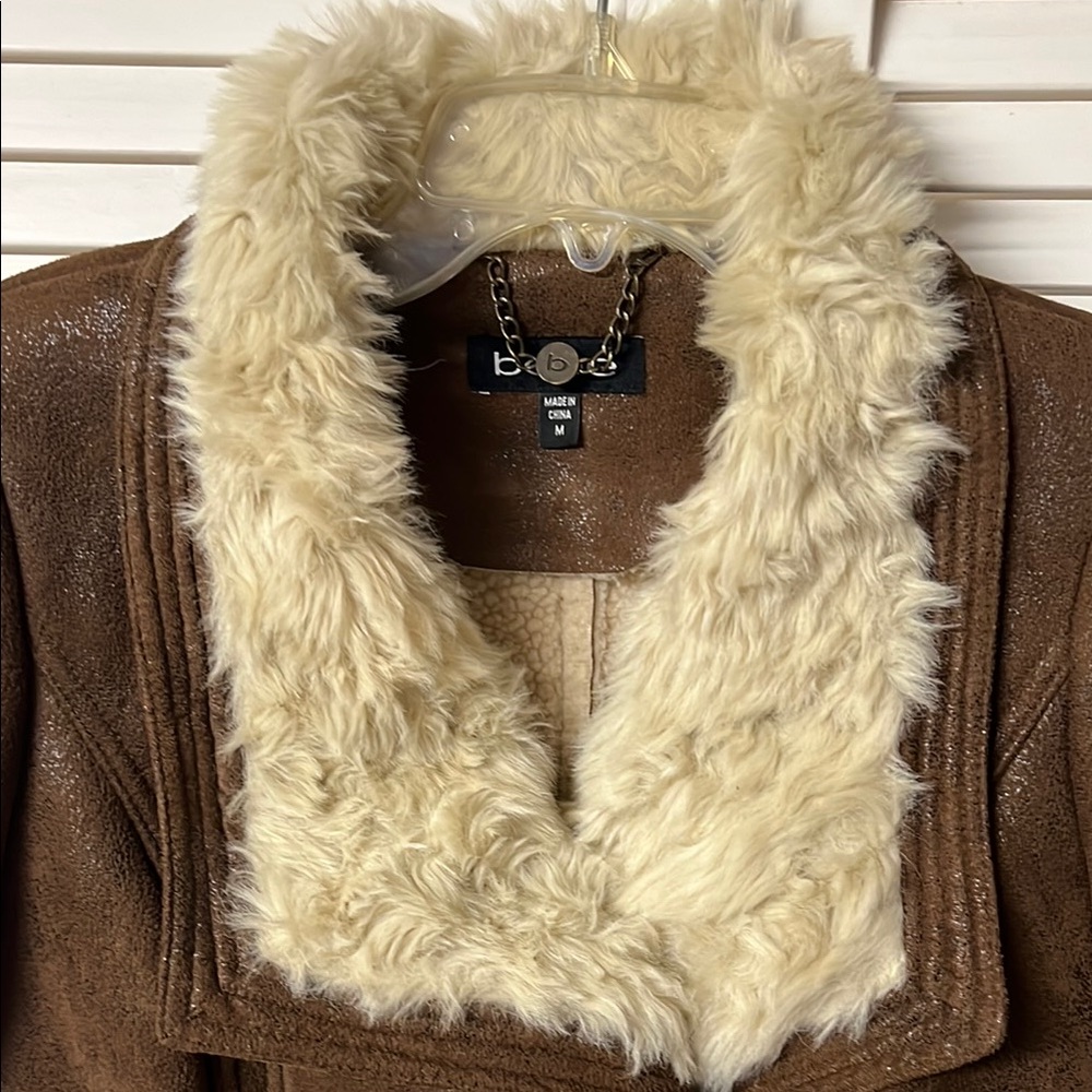 Sold 🤎Rare Y2K BEBE Brown Bomber Jacket with Cream faux shearling fur - Picture 4 of 6